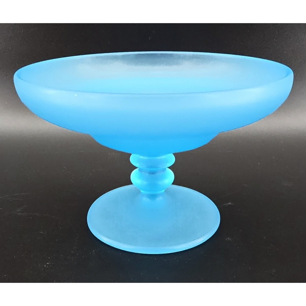 Vtg Tiffin Satin Sky Blue Glass Open Compote Round Pedestal 6.75x4.5" Depression - Picture 3 of 8